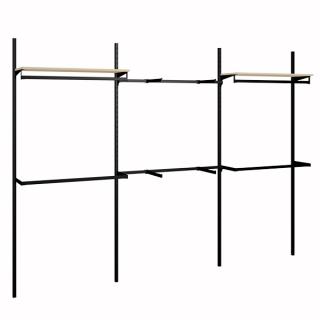 SERIE 30-  Cremalleras pared con estantes y barras, 3 módulos T23